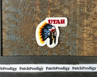 Vintage UTAH Native American Indian Chief Headdress State Travel Souvenir Stick/Sew-On Patch 1970’s UT Felt