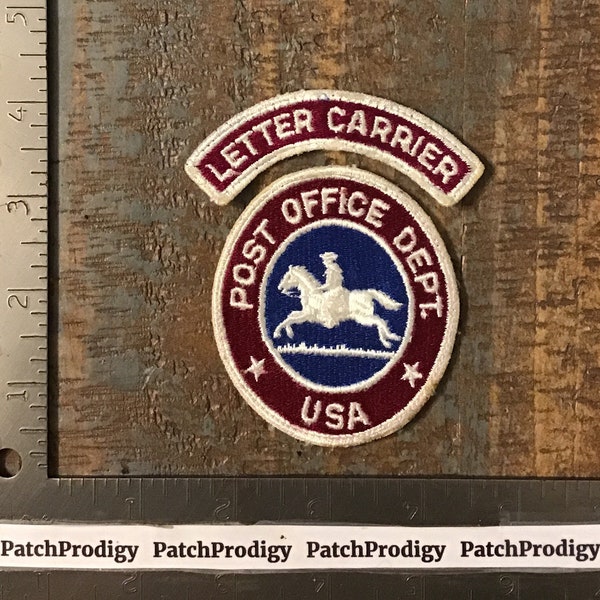 Vintage Post Office Department USA Postal Service Uniform Logo Sew-On Patch + Letter Carrier Tab US Mail 1960’s Pony