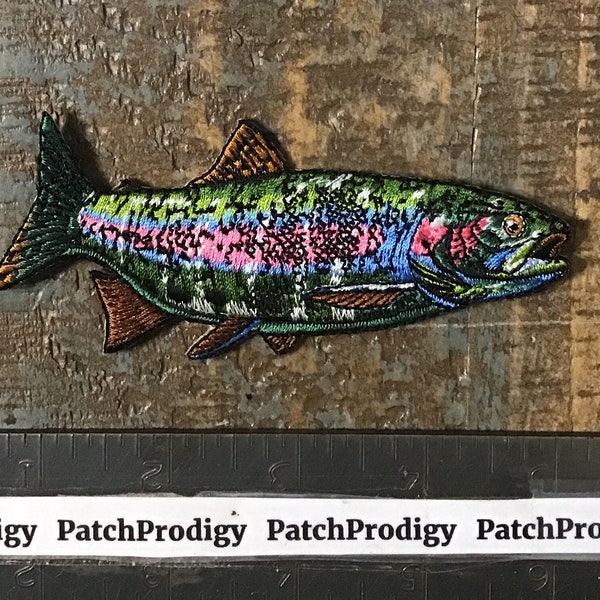 Vintage RAINBOW TROUT Fish Fishing Iron-On Patch Angler