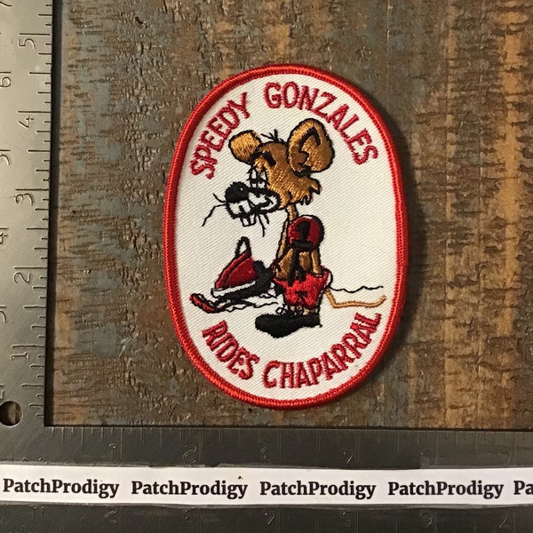 Vintage Speedy Gonzales Rides Chaparral Snowmobiles Sew-On Patch Twill