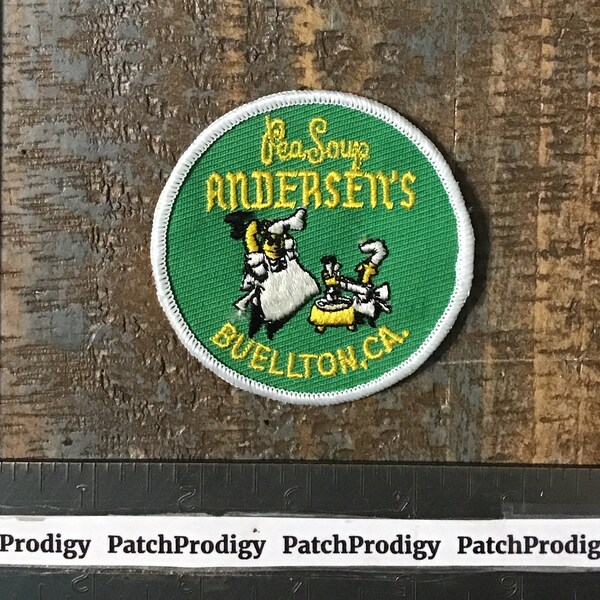 Vintage Pea Soup Andersen’s Restaurant Buellton California Hap-Pea Pea-Wee Travel Souvenir Sew-On Patch 1970’s CA Twill Rare