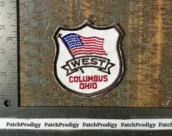 Vintage West Columbus Ohio American Flag Travel Souvenir Sew-On Patch 1970's OH Twill