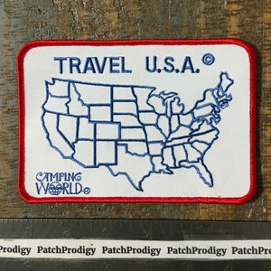 Vintage TRAVEL USA United States Camping World Coloring Map America State Travel Souvenir Sew-On Patch 1990’s Twill