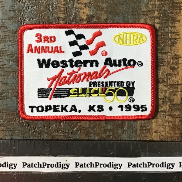 Vintage NHRA 3rd Annual Western Auto Nationals 1995 Topeka Kansas Drag Racing Iron-On Patch Hot Rod Dragster Twill