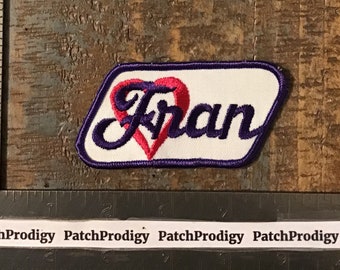 Vintage Fran Name Tag Sew-On Patch White/Purple/Red Heart Twill