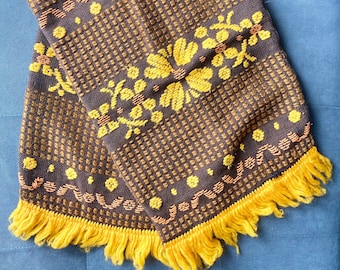 Vintage Retro MCM Set of 2 Handmade Crocheted Yellow and Brown Decorative Pillow Cases
