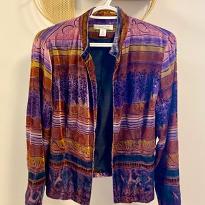 Vintage Retro 1990’s ColdWater Creek Crushed Velvet Jewel Toned Lined Light Jacket Size Small