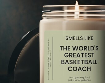 Basketball Coach Gift, Smells like the World's Greatest Basketball Coach Soy Wax Candle, Eco Friendly 9oz. Basketball Candle Gift