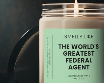 Smells Like World&#39;s Greatest Federal Agent, Federal Agent Gifts, FBI Gift, Funny Federal Agent, Fed Agent Retirement, Soy Wax 9oz Candle