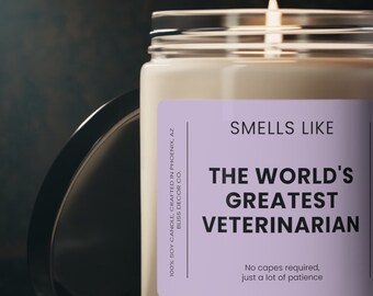 Huele como el mejor veterinario del mundo, regalo de clínica veterinaria, regalo de veterinario para mujeres, regalo de agradecimiento al veterinario, vela de cera de soja ecológica de 9 oz