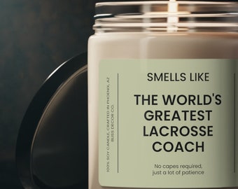 Vela de cera de soja ecológica de 9 oz. Regalo de entrenador de lacrosse. Huele como el mejor entrenador de lacrosse del mundo. Vela de lacrosse de regalo