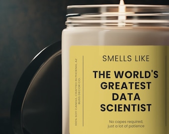 Huele como el mejor científico de datos del mundo, regalo de científico de datos, analista de datos, regalo de análisis de datos, vela de soja ecológica de 9 oz