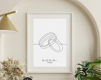 Infinity - Wedding rings. Personalised wall art for wedding or anniversary.