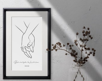 Hand In Hand - Lovers Sketch. Gift for wedding, engagement, anniversary, valentines day.