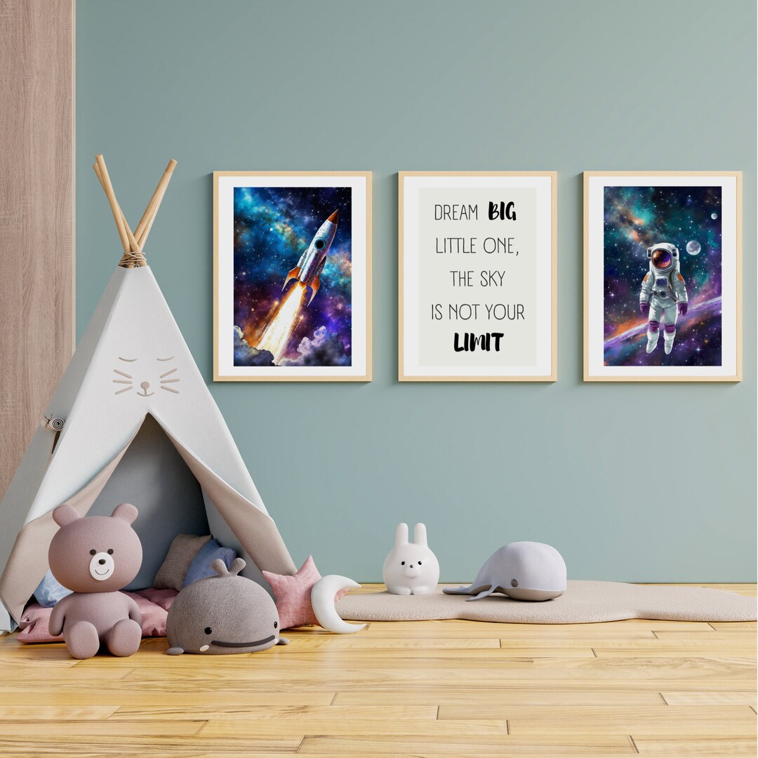 Space Nursery Prints Set: Rocket, Astronaut, Galaxy Wall Art - Etsy