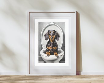 Funny Dachshund Bathroom Print: Humorous Toilet Wall Art