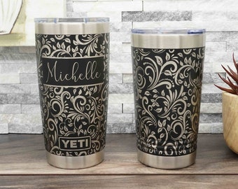 Personalized YETI® or Polar Camel Tumblers Laser Engraved with Tooled Leather Wrap-Around Design