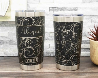 Personalized YETI® or Polar Camel Tumbler Laser Engraved with a Flourish Wrap-Around Design
