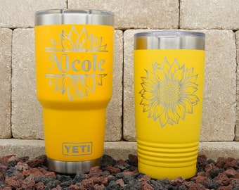 Sunflower Personalized YETI® or Polar Camel Laser Engraved Insulated Tumbler