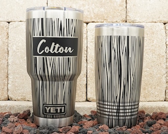 Personalized YETI® or Polar Camel Tumbler Laser Engraved with Wood Grain Wrap-Around Design