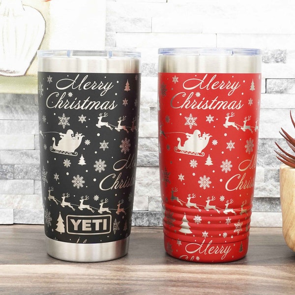 Christmas Laser Engraved YETI® or Polar Camel Insulated Tumbler - Merry Christmas Wrap-Around Design