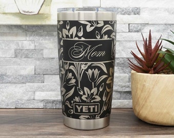 Gift for Mom - Hibiscus Flower Design - Laser Engraved YETI® or