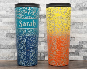 Personalized Iron Flask® Insulated Tumbler Laser Engraved with Tooled Leather Wrap-Around Design