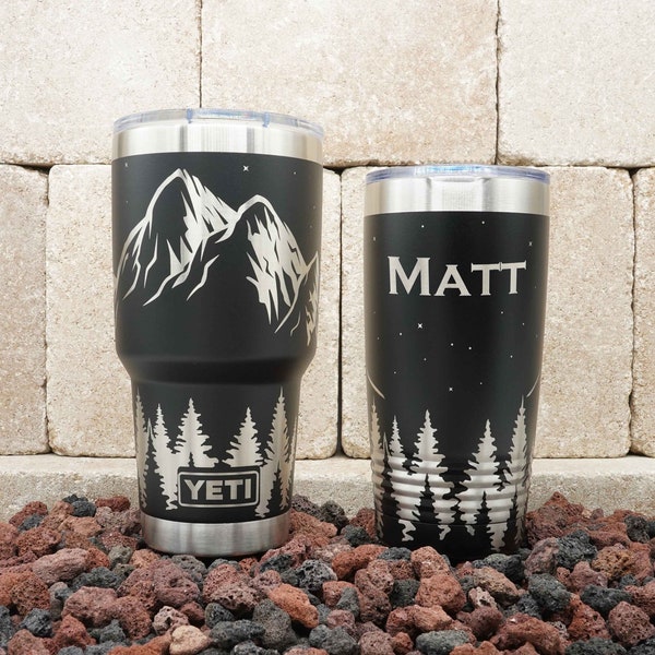 Personalized YETI® or Polar Camel Tumbler Laser Engraved with Mountain Scene with Starry Sky