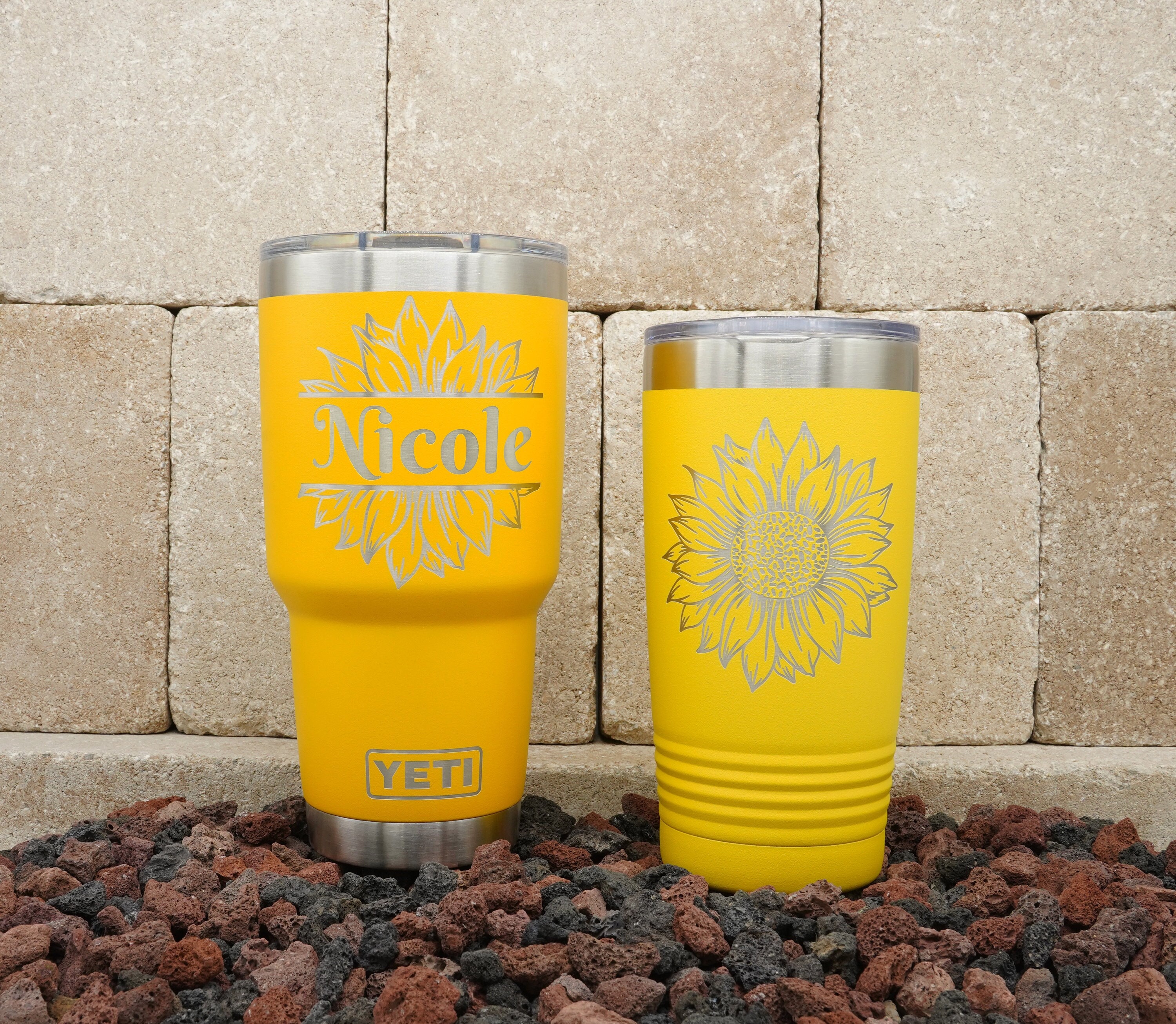 Laser Engraved YETI® or Polar Camel Tumbler with Flowering Vine Wrap-A