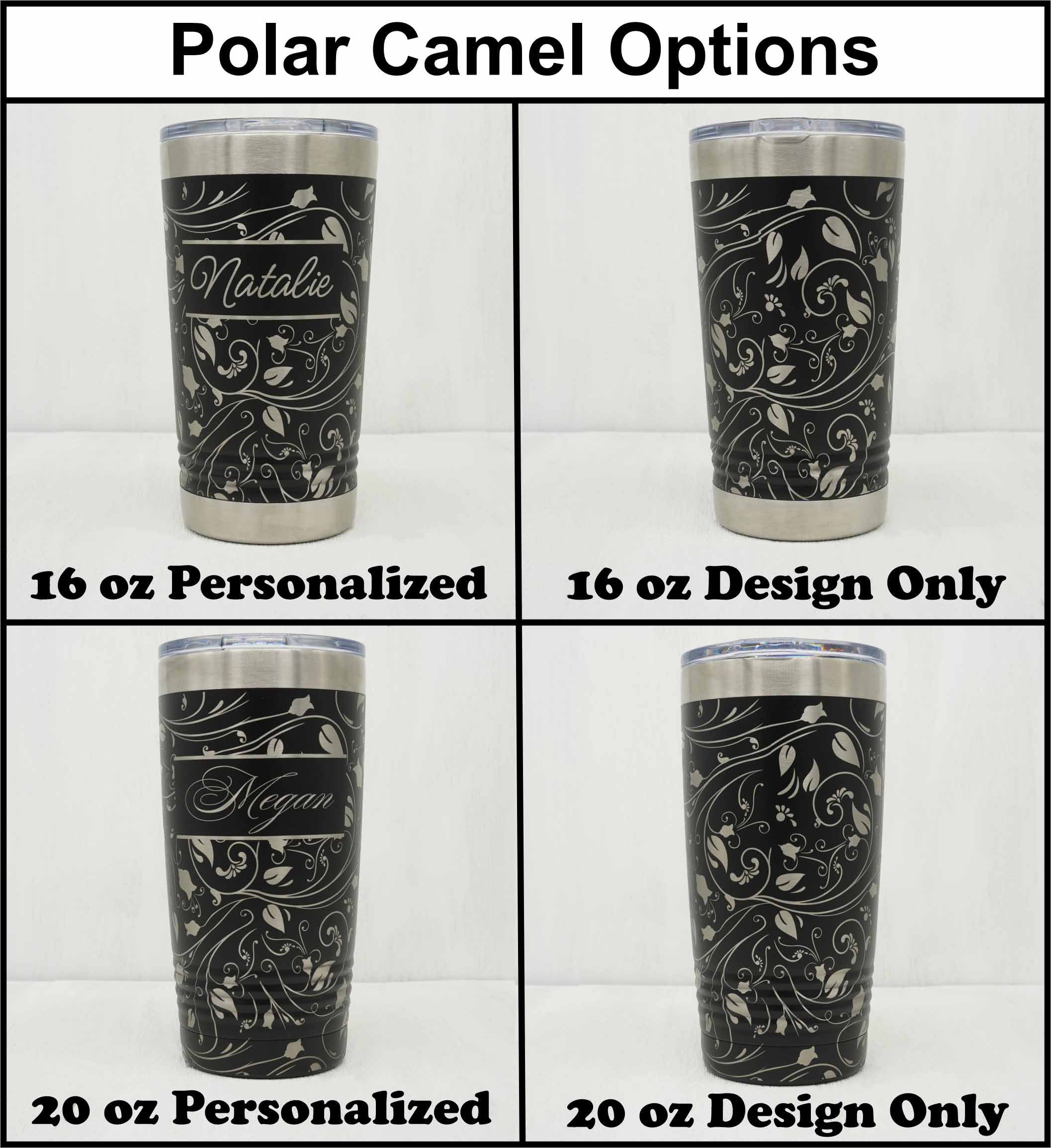 Laser Engraved YETI® or Polar Camel Tumbler with Flowering Vine Wrap-A