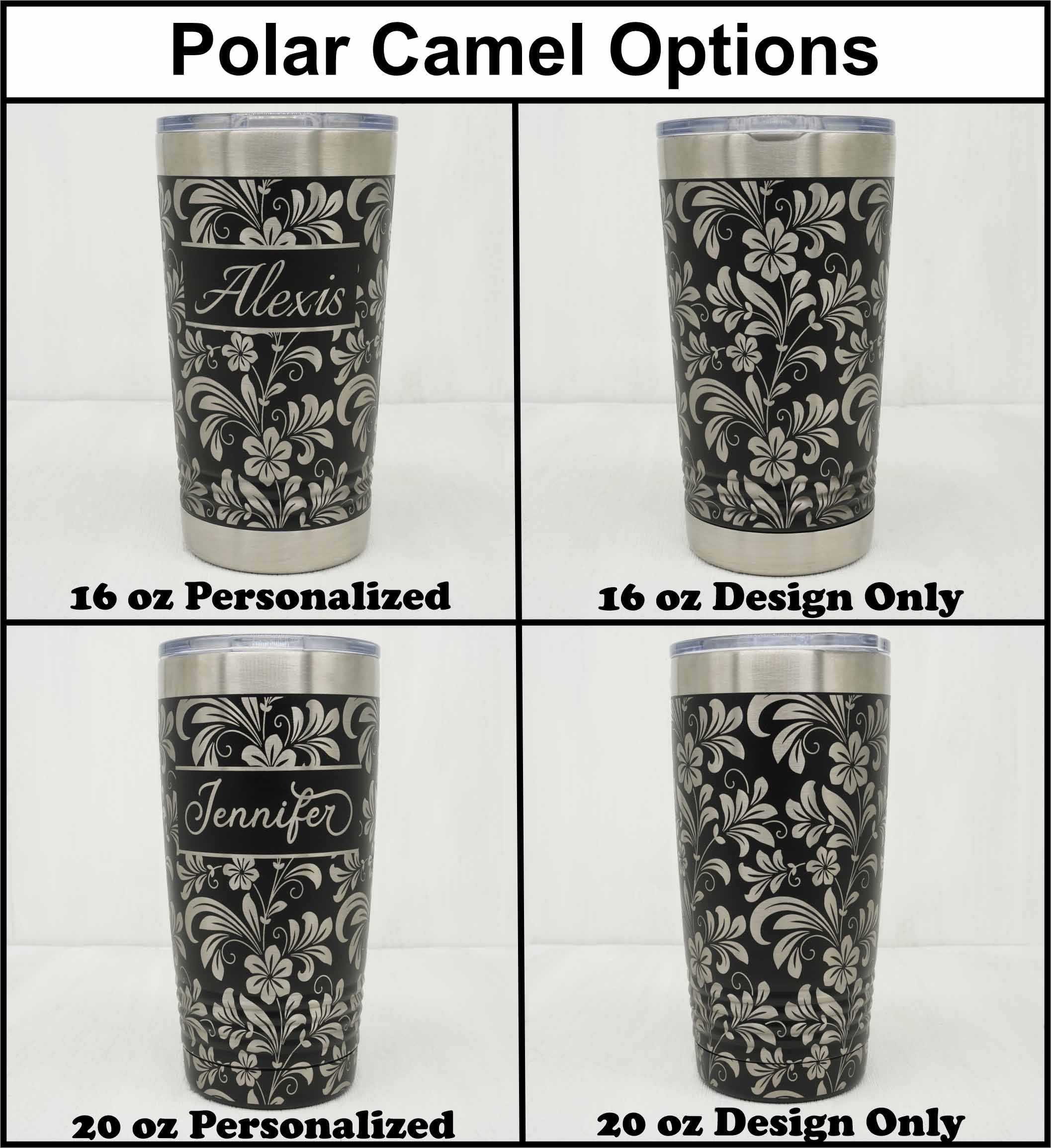 Laser Engraved YETI® or Polar Camel Tumbler with Flourish Wrap-Around Design