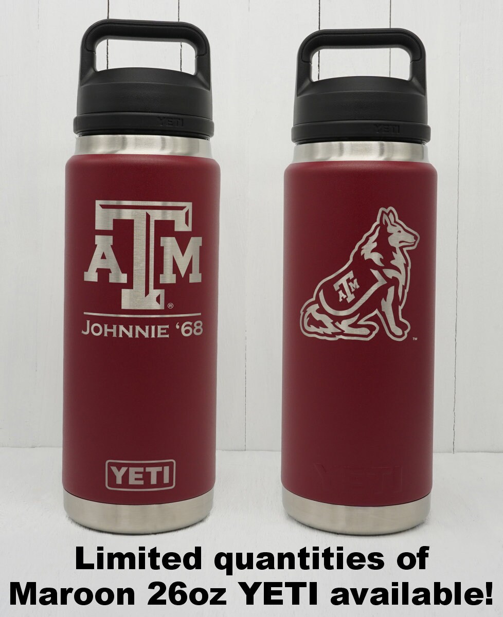 Texas A&M Block Logo Yeti White and Silver Rambler Bottle 12 oz