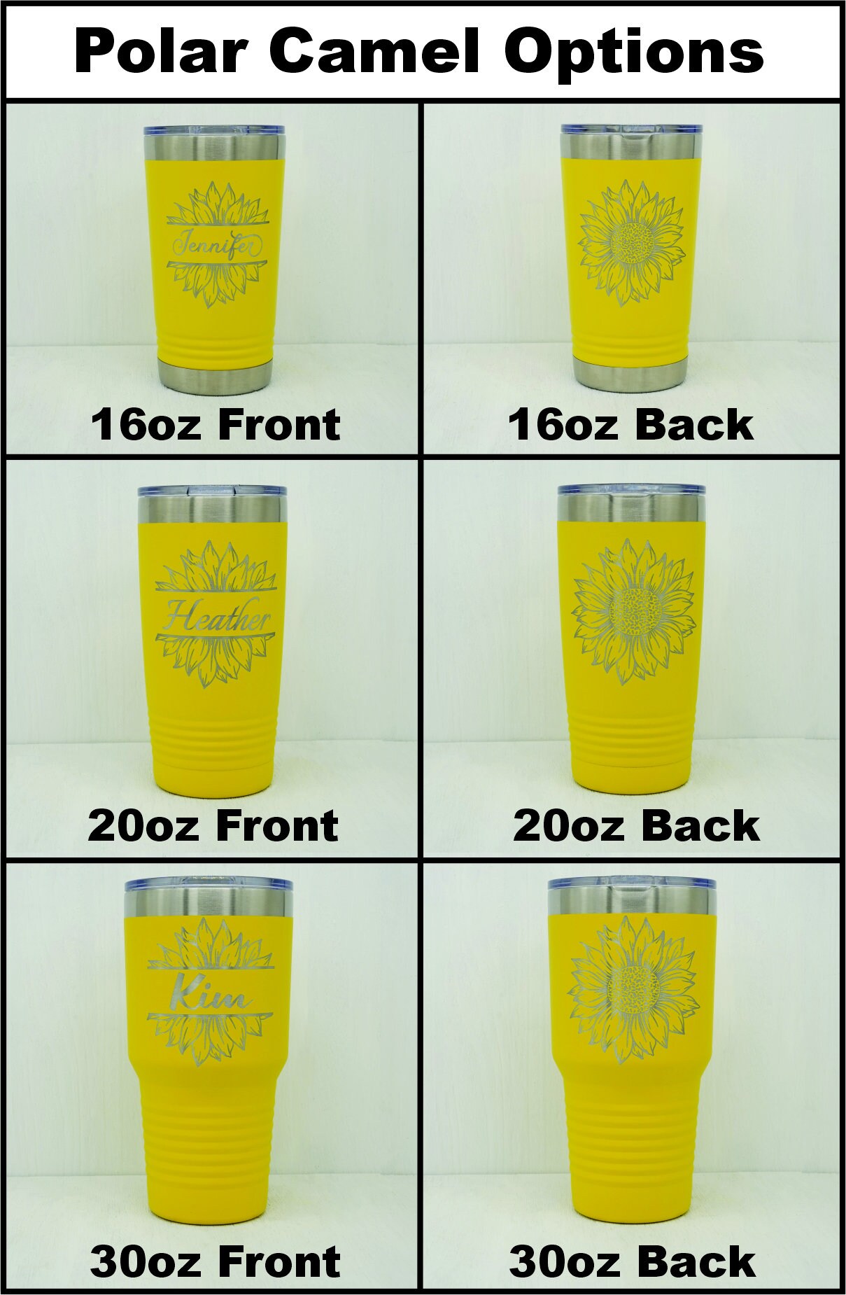 Sunflower Personalized YETI® or Polar Camel Laser Engraved