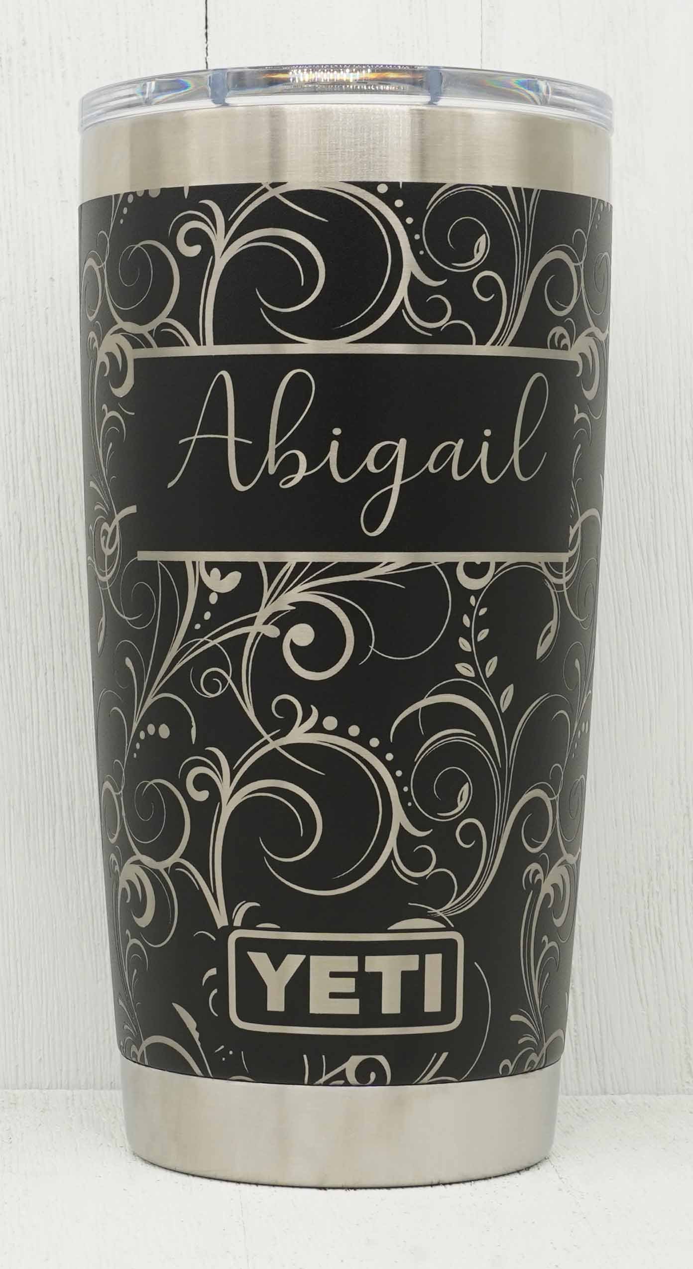 Laser Engraved YETI® or Polar Camel Tumbler with Flourish Wrap-Around Design