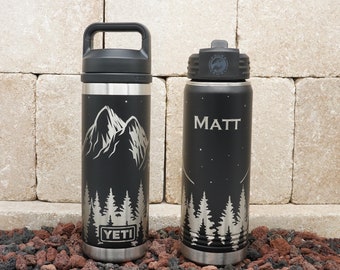 Laser Engraved Mountain Scene Water Bottle: YETI® or Polar Camel