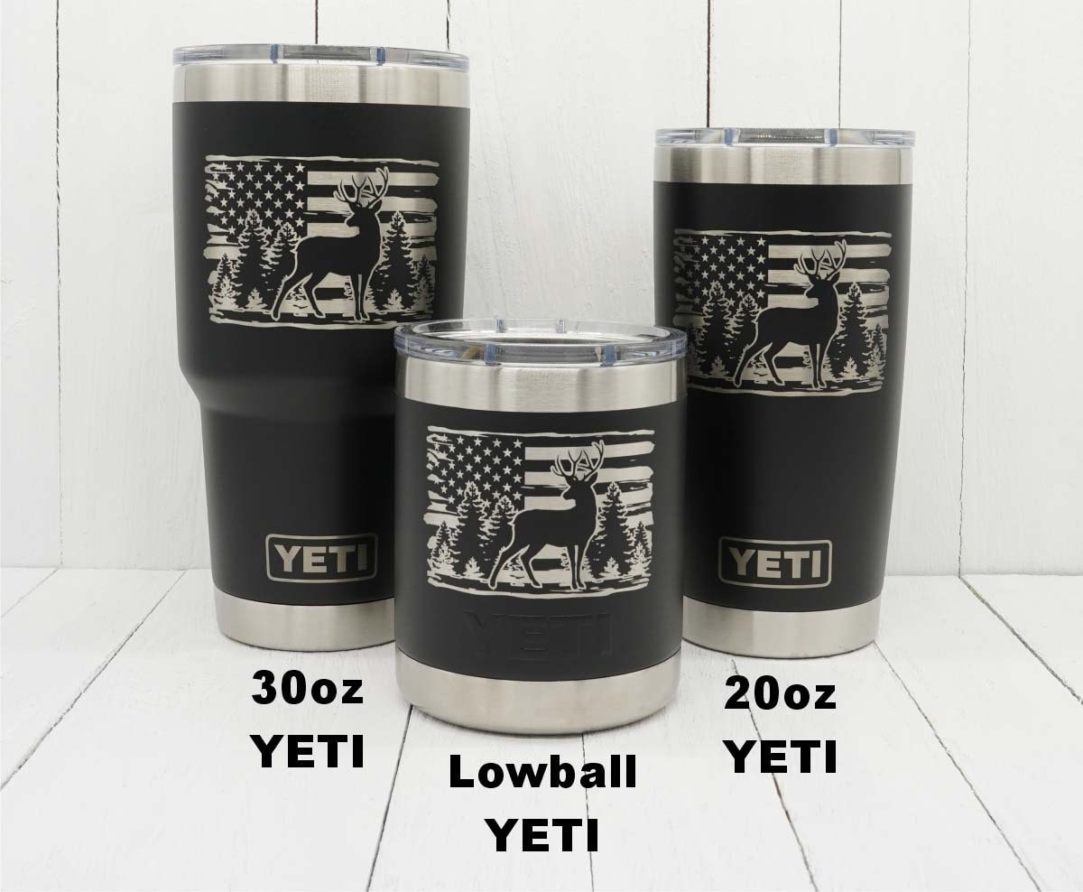 Laser Engraved YETI® Tumbler Deer With American Flag Outdoors Scene YETI®  or Polar Camel Brand 