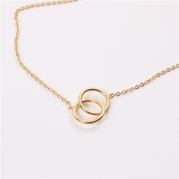 Cute Double Ring Pendant Necklace Gold Double Circle