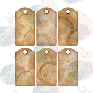 Coffee Stained Tags Junk Journal Digital Ephemera