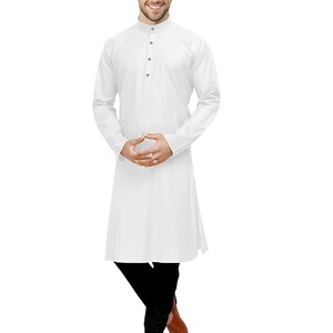 hombres sólidos recto kurta Hermosa cultura india color blanco Kurta blanco pijama set para hombres Ropa Ropa para hombre Camisas y camisetas algodón camisa larga pijama set 