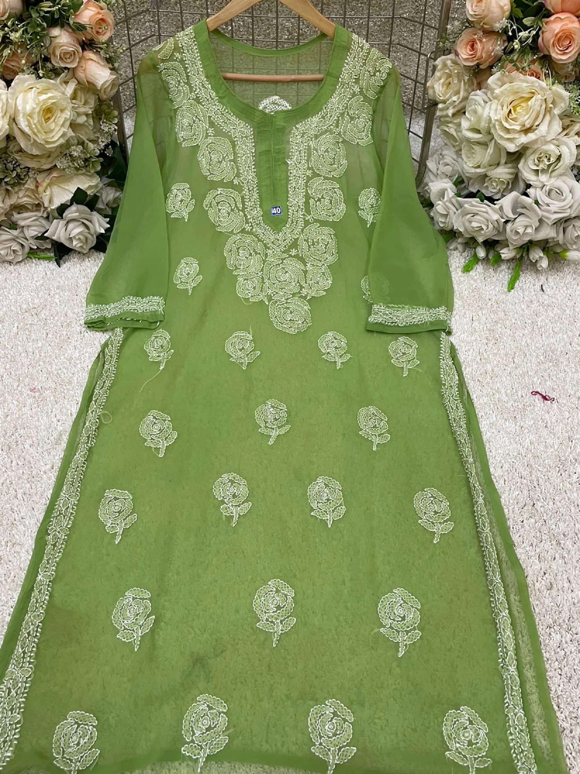 Beautiful Indian Style Chikankari Women Cotton Kurta/Kurti , Lucknowi Kurti  | eBay