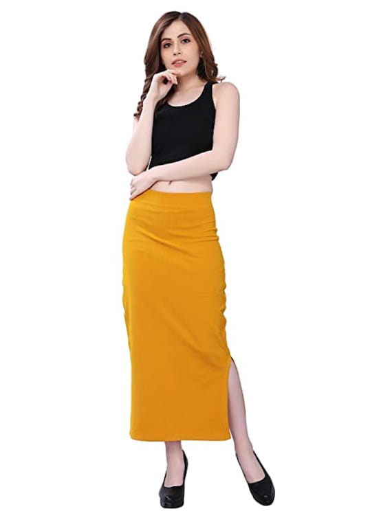 Women's Lycra Full Elastic Saree Shapewear Petticoat,saree Petticoat  ,elastic Peticoat ,slim Fit Saree Shapewear Petticoat MUSTURED COLOR -   Canada