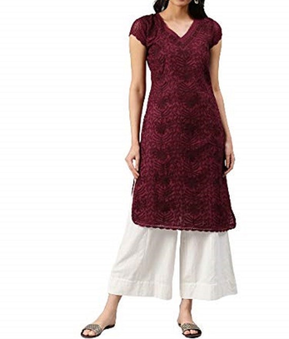 Women Cotton Chikankari Handmade Kurta Cotton Kurti for Women