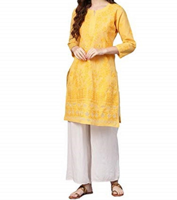 Ladies Yellow Modal Cotton Chikankari Kurti at Rs 700 | Husainabad |  Lucknow | ID: 2853066910330