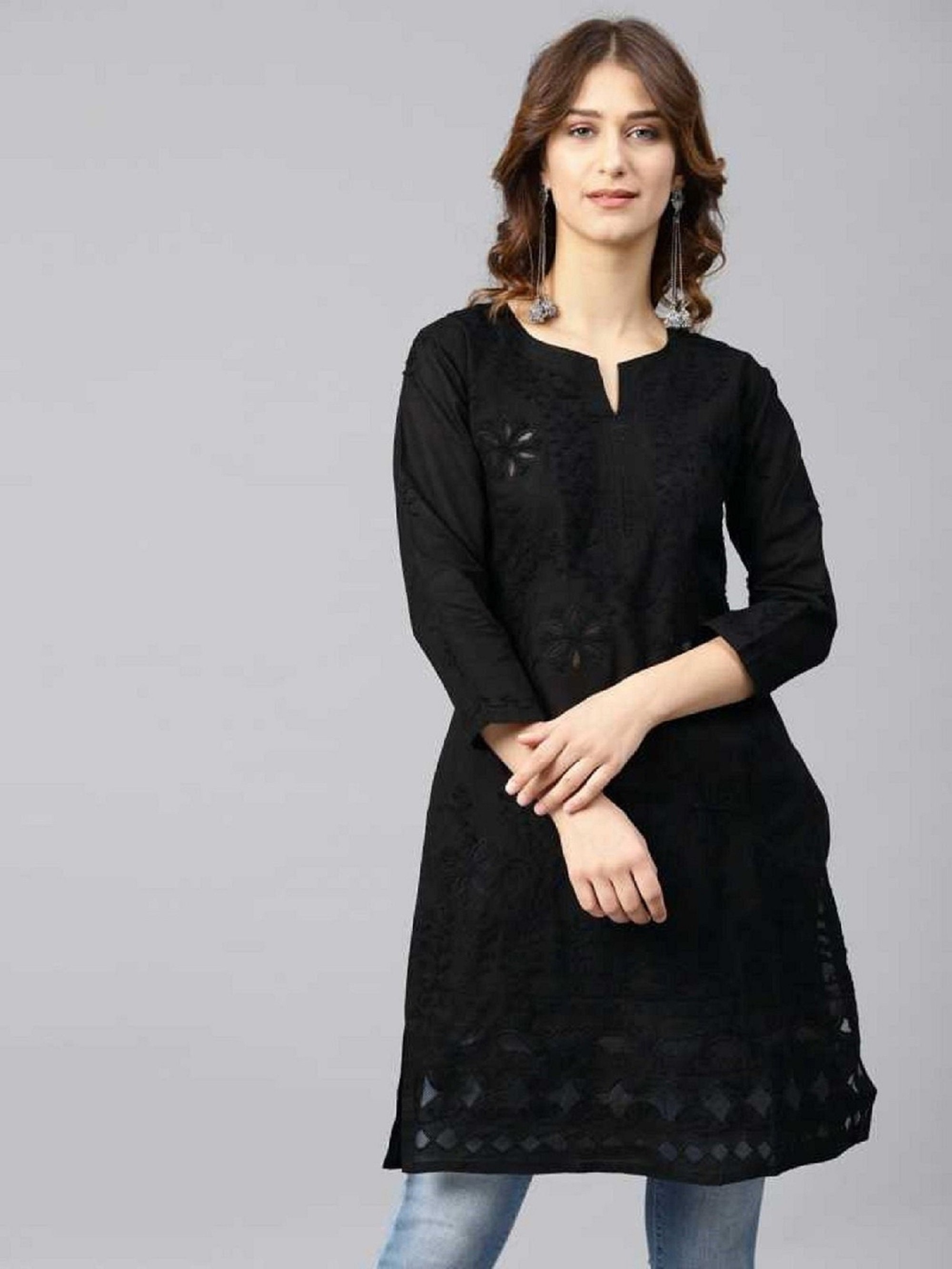 L-Green Chiffon Lucknowi Chikankari Fine Handwork Front Jaal Short Kurti  For Jeans, Wash Care: Handwash at Rs 380 in Lucknow