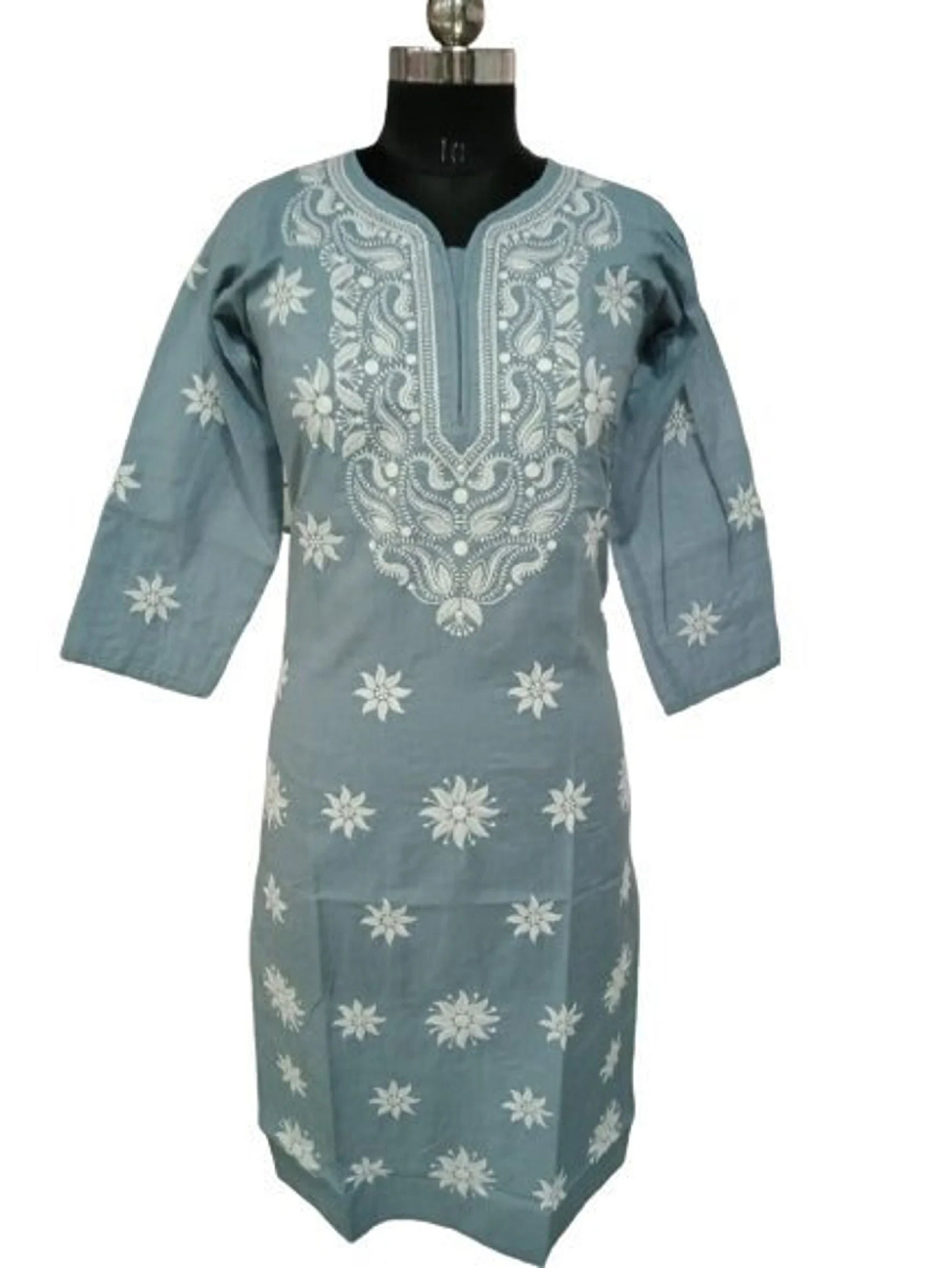 Buy ADA Women's Lucknow Chikan Handmade Regular Wear Cotton Kurti  (3XL208441, White, XXX-L) - at Best Price Best Indian Collection Saree -  Gia Designer