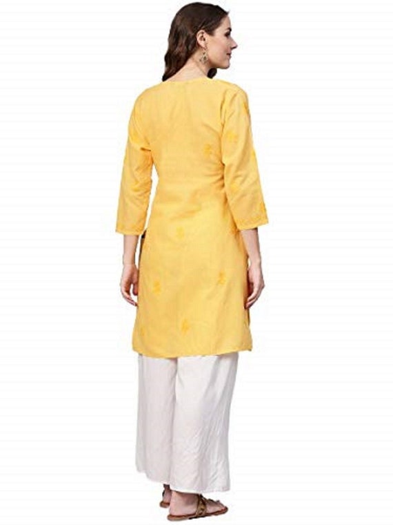 Buy Ada Hand Embroidered Yellow Kota Lucknow Chikan Kurti With Slip A911158  Online at Best Prices in India - JioMart.