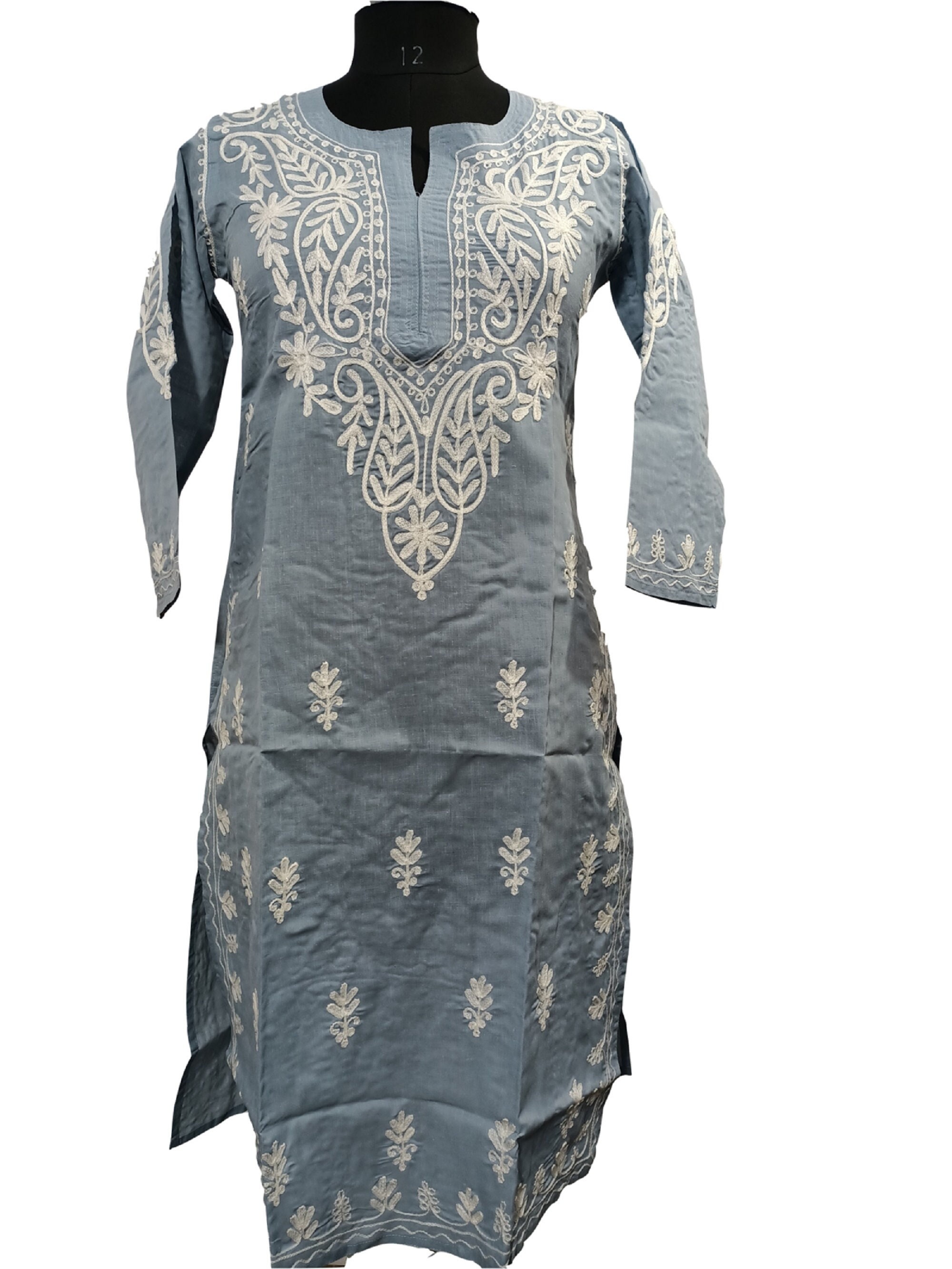 Buy SWAGG INDIA Women's Wear Lucknowi Chikankari Needlecraft Faux Georgette  Regular Wear Grey Kurti Kurta at Amazon.in