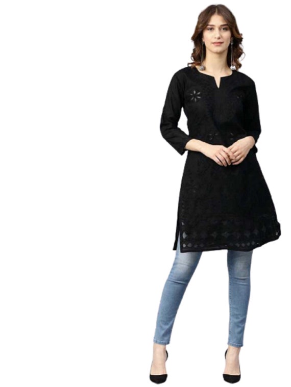 Black Modal Cotton Chikankari Anarkali - TheChikanLabel | Lucknow  Chikankari Kurtis & Suits