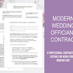 Modern Font Wedding Officiant Contract, Modern Font Wedding Celebrant Agreement, Microsoft Word Template, DOCX INSTANT DOWNLOAD!