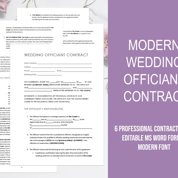 Contrat d’officiant de mariage de police moderne, accord de célébrant de mariage de police moderne, modèle Microsoft Word, TÉLÉCHARGEMENT INSTANTANÉ DOCX!